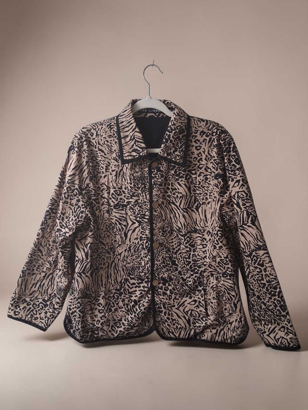 Anne Carson Black and Cream Animal-Print Quilted Jacket